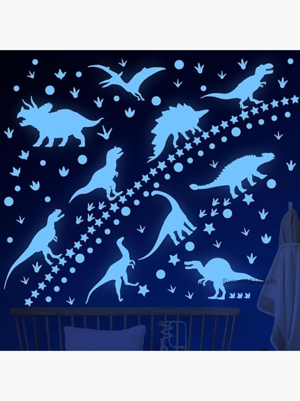 Glow in Dark Dinosaur Wall Decals Stars Vinyl Stickers Kids Room Decor